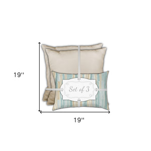 Homeroots Set Of Three 19" X 19" Tan And Seafoam Zippered Solid Color Throw Indoor Outdoor Pillow Cover  Uv Protected Polyester 472946