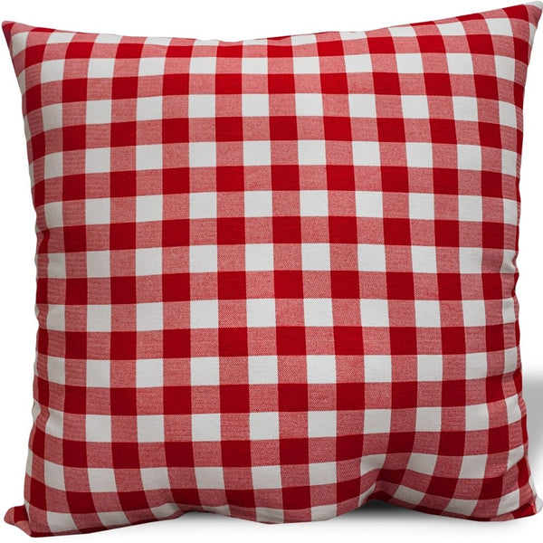 Homeroots 20" White And Red Christmas Gingham Cotton Throw Pillow Cover   472966