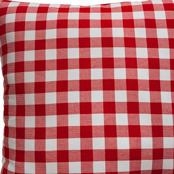 Homeroots 20" White And Red Christmas Gingham Cotton Throw Pillow Cover   472966