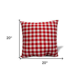 Homeroots 20" White And Red Christmas Gingham Cotton Throw Pillow Cover   472966