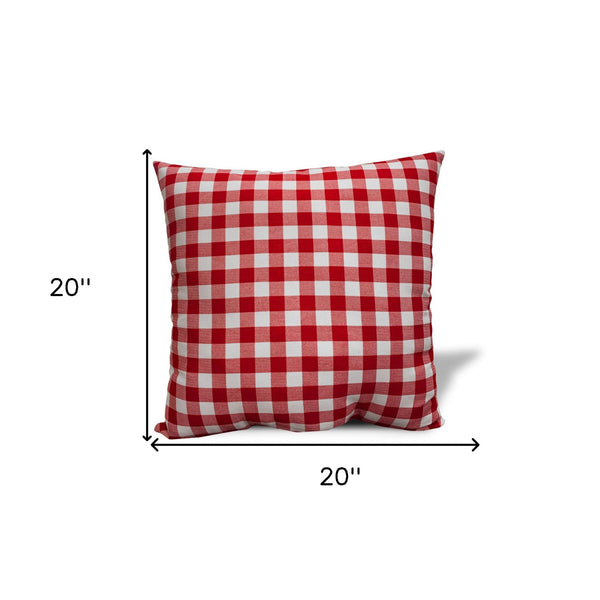 Homeroots 20" White And Red Christmas Gingham Cotton Throw Pillow Cover   472966