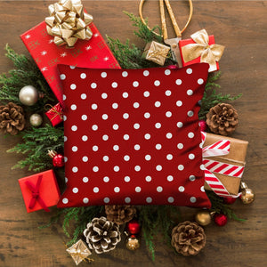 Homeroots 20" Red And White Christmas Polka Dot Cotton Throw Pillow Cover   472969