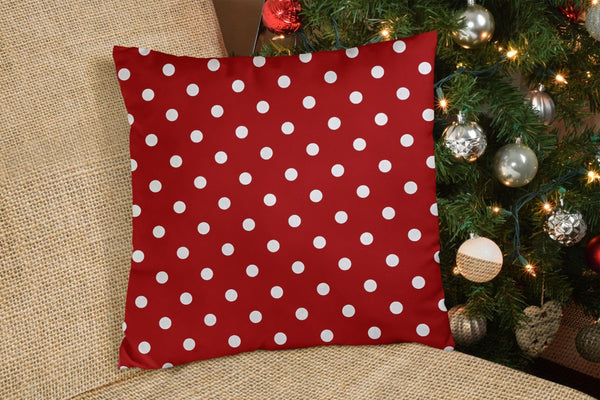 Homeroots 20" Red And White Christmas Polka Dot Cotton Throw Pillow Cover   472969