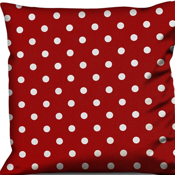 Homeroots 20" Red And White Christmas Polka Dot Cotton Throw Pillow Cover   472969