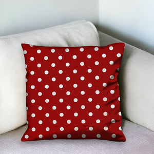 Homeroots 20" Red And White Christmas Polka Dot Cotton Throw Pillow Cover   472969