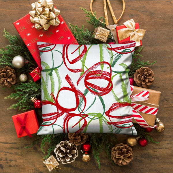 Homeroots 20" White And Red Christmas Abstract Cotton Throw Pillow Cover   472972