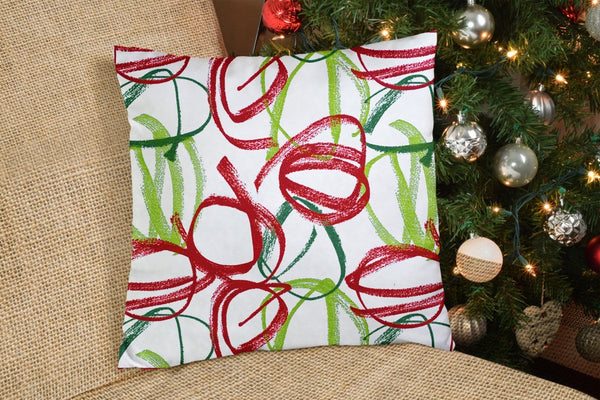 Homeroots 20" White And Red Christmas Abstract Cotton Throw Pillow Cover   472972