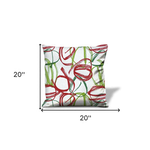 Homeroots 20" White And Red Christmas Abstract Cotton Throw Pillow Cover   472972