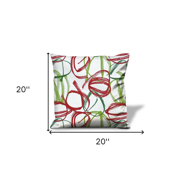 Homeroots 20" White And Red Christmas Abstract Cotton Throw Pillow Cover   472972