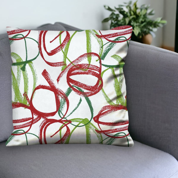 Homeroots 20" White And Red Christmas Abstract Cotton Throw Pillow Cover   472972