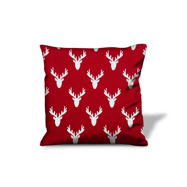 Homeroots 20" Red And White Reindeer Christmas Cotton Throw Pillow Cover   472978