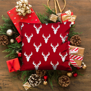 Homeroots 20" Red And White Reindeer Christmas Cotton Throw Pillow Cover   472978
