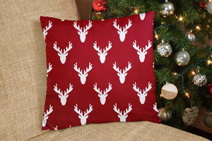 Homeroots 20" Red And White Reindeer Christmas Cotton Throw Pillow Cover   472978