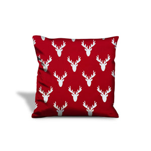 Homeroots 20" Red And White Reindeer Christmas Cotton Throw Pillow Cover   472978