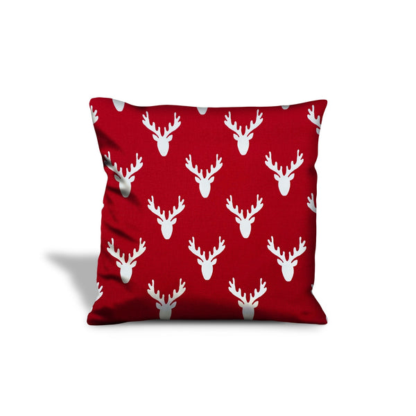 Homeroots 20" Red And White Reindeer Christmas Cotton Throw Pillow Cover   472978