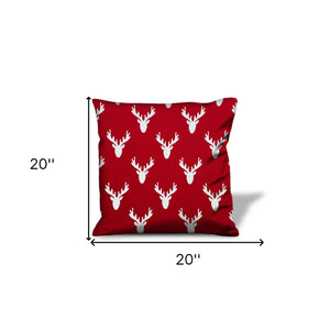 Homeroots 20" Red And White Reindeer Christmas Cotton Throw Pillow Cover   472978