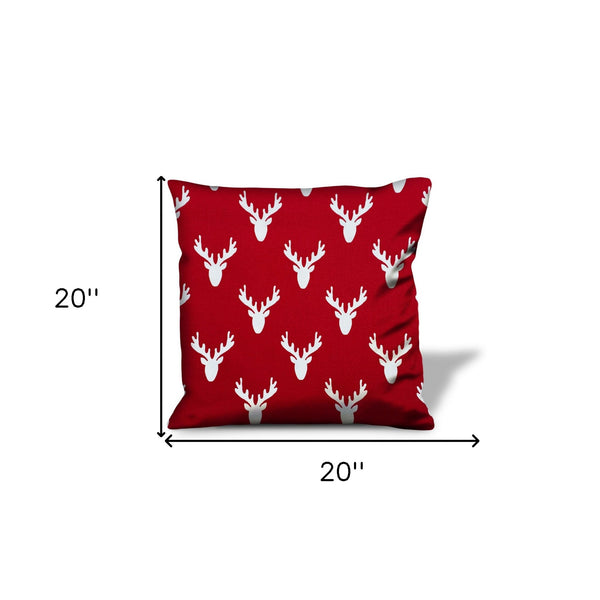 Homeroots 20" Red And White Reindeer Christmas Cotton Throw Pillow Cover   472978