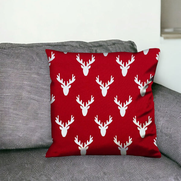 Homeroots 20" Red And White Reindeer Christmas Cotton Throw Pillow Cover   472978