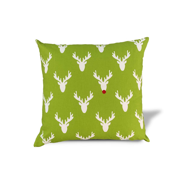 Homeroots 20" Green And White Reindeer Christmas Cotton Throw Pillow Cover   472981