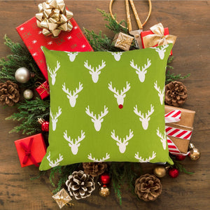 Homeroots 20" Green And White Reindeer Christmas Cotton Throw Pillow Cover   472981