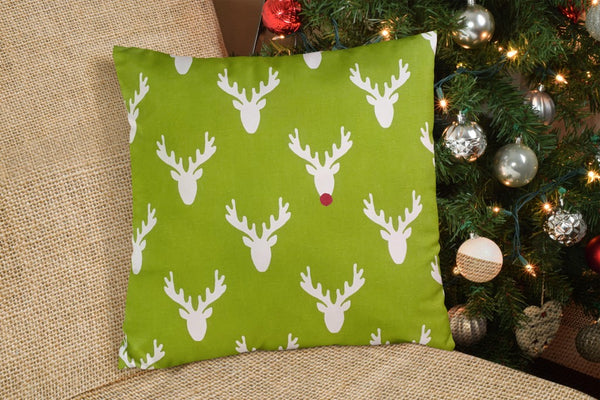 Homeroots 20" Green And White Reindeer Christmas Cotton Throw Pillow Cover   472981