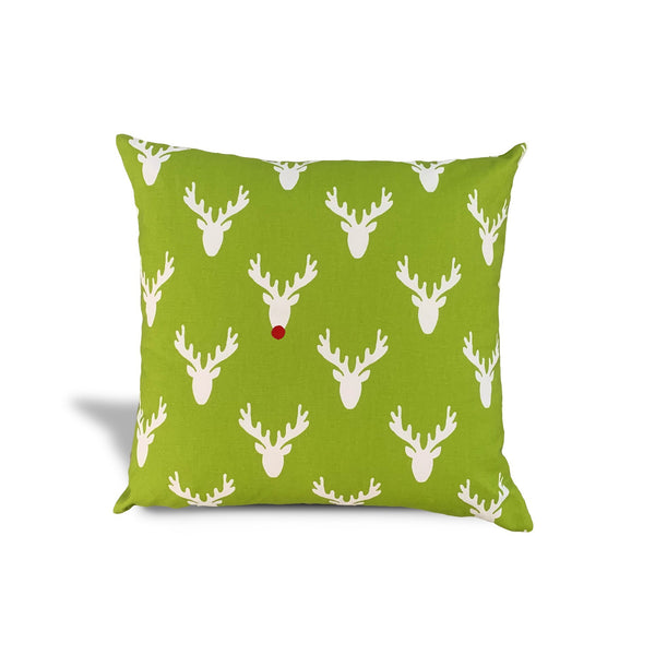 Homeroots 20" Green And White Reindeer Christmas Cotton Throw Pillow Cover   472981