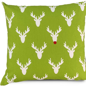 Homeroots 20" Green And White Reindeer Christmas Cotton Throw Pillow Cover   472981