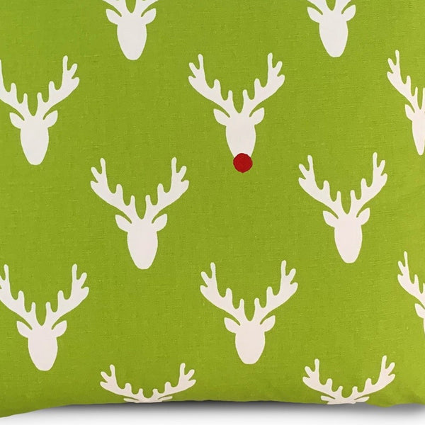 Homeroots 20" Green And White Reindeer Christmas Cotton Throw Pillow Cover   472981