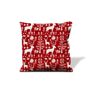 Homeroots 20" X 20" Red Gray And White Reindeer Zippered 100% Cotton Animal Print Throw Pillow Cover   472987