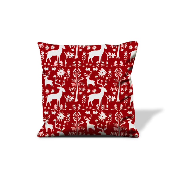 Homeroots 20" X 20" Red Gray And White Reindeer Zippered 100% Cotton Animal Print Throw Pillow Cover   472987