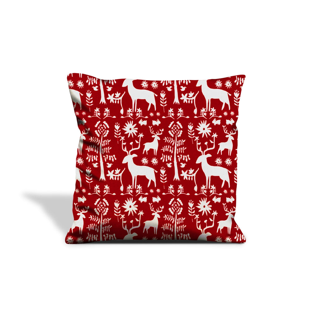 Homeroots 20" X 20" Red Gray And White Reindeer Zippered 100% Cotton Animal Print Throw Pillow Cover   472987