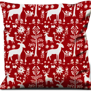 Homeroots 20" X 20" Red Gray And White Reindeer Zippered 100% Cotton Animal Print Throw Pillow Cover   472987