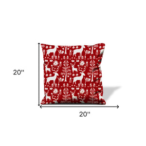Homeroots 20" X 20" Red Gray And White Reindeer Zippered 100% Cotton Animal Print Throw Pillow Cover   472987
