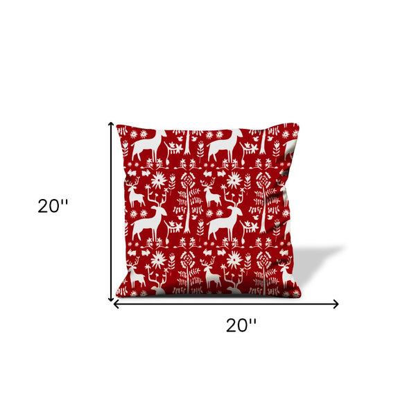 Homeroots 20" X 20" Red Gray And White Reindeer Zippered 100% Cotton Animal Print Throw Pillow Cover   472987