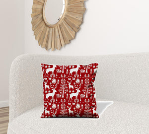 Homeroots 20" X 20" Red Gray And White Reindeer Zippered 100% Cotton Animal Print Throw Pillow Cover   472987