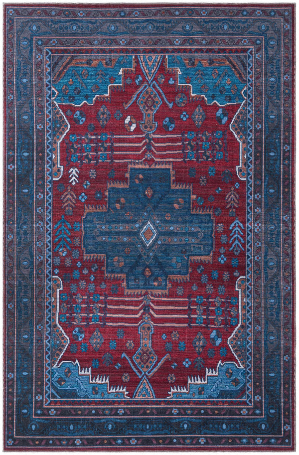 Unique Loom Mangata Molly Machine Made Medallion Rug Red and Blue, Ivory/Light Blue/Light Brown/Gray 5' 11" x 9' 0"