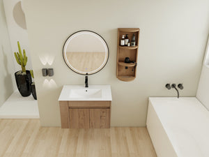 English Elm 30" Wall-Mounted Bathroom Vanity With Ceramic Sink, Soft-Close Doors & Versatile Storage Rack W999S00342
