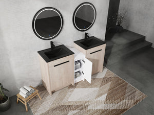 English Elm 60 Inch Freestanding Bathroom Vanity With Black Ceramic Sink, Soft-Close Doors & Storage Solutions W999S00317