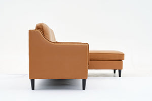 English Elm 94.5-Inch L-Shaped Genuine Leather Sectional Sofa With Right Chaise Lounge - Modern Tan Comfort W791S00021