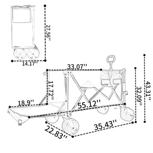 English Elm Foldable Heavy Duty Wagon Cart 480lb Capacity All-terrain Wheels Extendable Cargo Bed W2932P289382