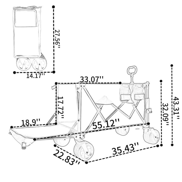 English Elm Foldable Heavy Duty Wagon Cart 480lb Capacity All-terrain Wheels Extendable Cargo Bed W2932P289382