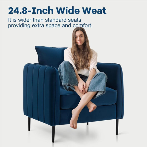 English Elm Accent Velvet Armchair Mid-century Modern Plush Seat with Metal Legs for Living Room W3244P378876