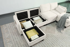 English Elm 102 Inch Linen Modular Sectional Sofa with Hidden Storage and Cloud Cushion Comfort Beige W1099S00207