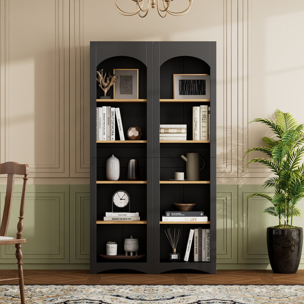 English Elm On-Trend Free Standing 5 Tier Bookshelves Set Of 2 - Rustic Two-Tone Storage Cabinet For Any Room N721P245734B