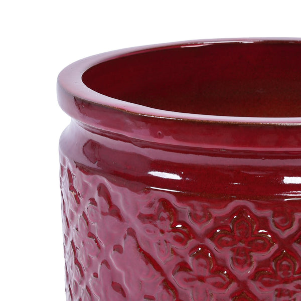 English Elm 3 Pieces Ceramic Flowerpot Set - Modern Bean Paste Red Planters For Stylish Indoor & Outdoor Spaces W3273P321477