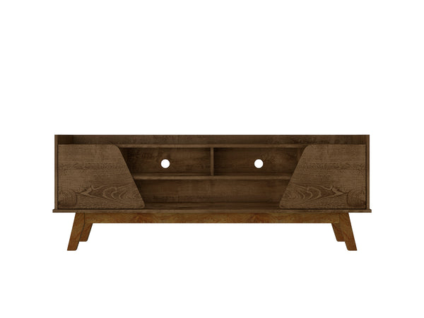 English Elm Marcus 63" TV Stand with Soft-Close Doors and Cable Management, Sturdy MDF Frame & Pine Legs Rustic Brown B365P397920