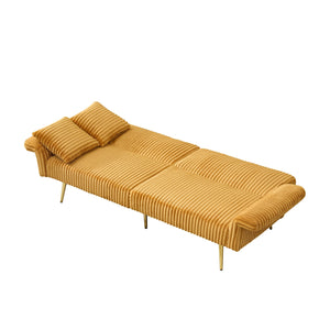 English Elm 79 Corduroy Sofa Bed Foldable Double Convertible Sleeper with Folding Armrests for Compact Living Rooms Yellow W2290P250581