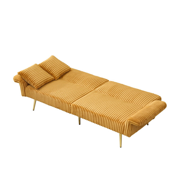 English Elm 79 Corduroy Sofa Bed Foldable Double Convertible Sleeper with Folding Armrests for Compact Living Rooms Yellow W2290P250581