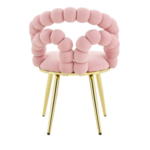 English Elm Modern Velvet Bubble Back Dining Accent Chair Set Glam Sculpted Upholstered Seating Gold,Pink W3875P446132