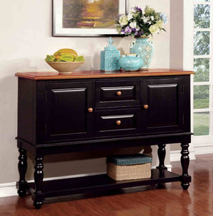 English Elm Black Antique Oak Solid Wood Server with Turned Legs for Farmhouse Dining Rooms B2741P491057